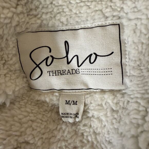 Soho Threads Corduroy Jacket Sherpa Fleece Hooded Plaid Blue Red M bv - Picture 11 of 15